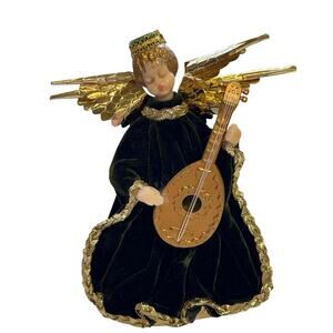 Vintage Koestel West Germany Wax Angel Tree Topper With Instrument 9” Christmas